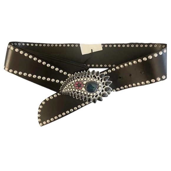 ISABEL MARANT Aliette Black Studded Leather Belt with Stone Accents NEW - 75cm main image 6